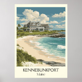 Kennebunkport ME Vintage Coastal Beach Home Art Poster