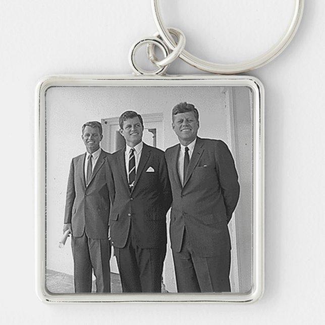 Kennedy bröder, John, Ted, Robert Fyrkantig Silverfärgad Nyckelring (Framsidan)