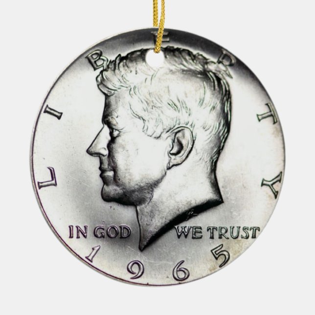 Kennedy halv dollarOrnament. 1965 Julgransprydnad Keramik (Framsidan)