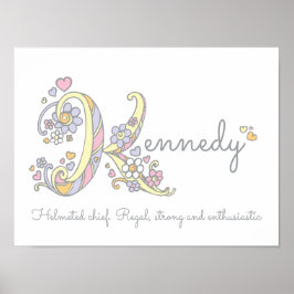 Kennedy namn och betydelse doodle initial konst af poster
