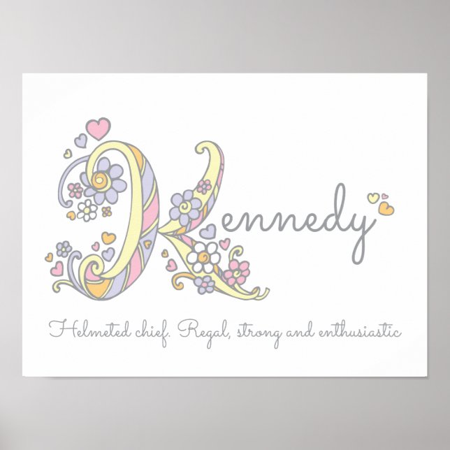 Kennedy namn och betydelse doodle initial konst af poster (Framsidan)