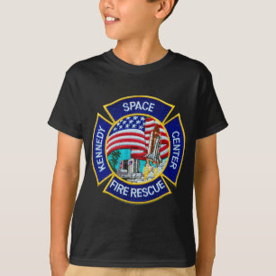 Kennedy utrymme centrerar avfyrar räddingen tee shirt
