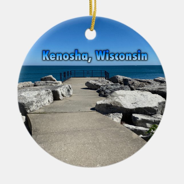 Kenosha, Wisconsin på Sjö Michigan Julgransprydnad Keramik (Framsidan)