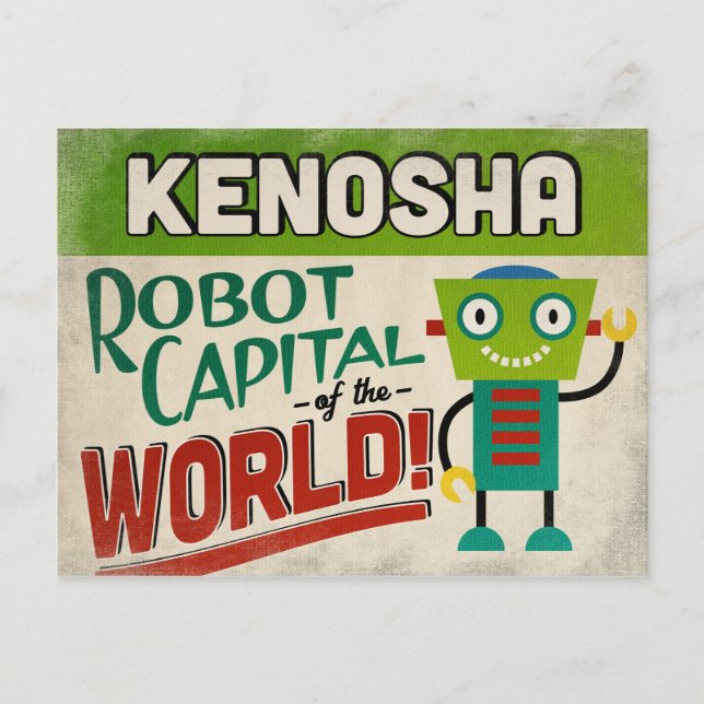 Kenosha Wisconsin Robot - Funny Vintage Vykort (Framsida)