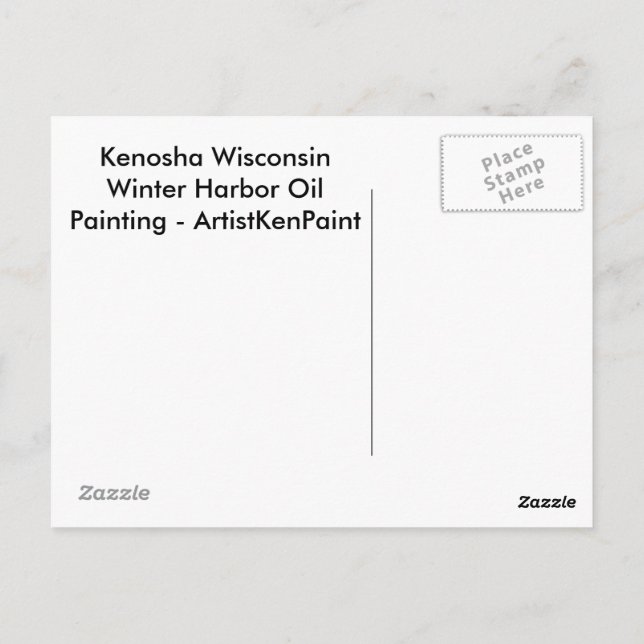 Kenosha Wisconsin Winter Harbour Oljemålning Vykort (Baksida)