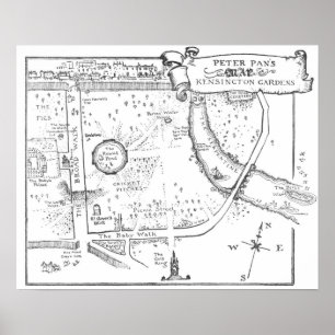 Kensington Gardens Peter Pan B & W Karta Poster