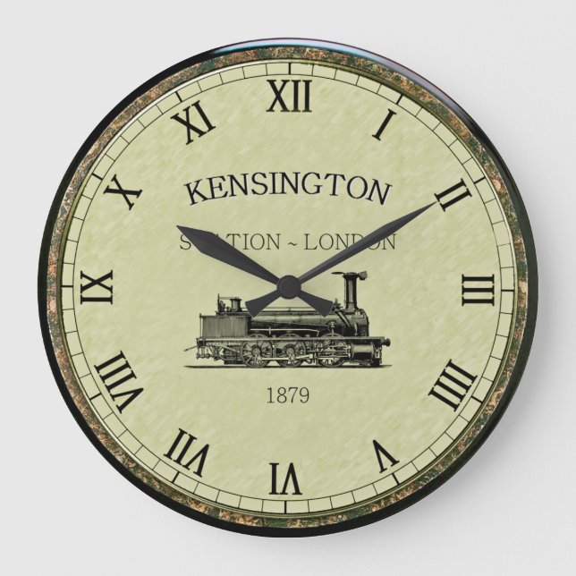 Kensington Station ~ Steam Engine ~ London England Stor Klocka (Framsida)