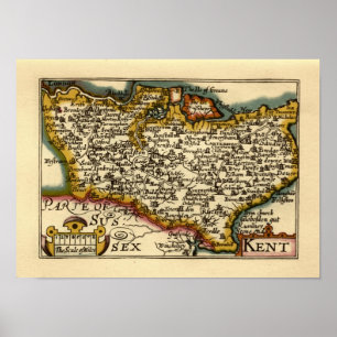Kent County England Antique John Speed Atlas Karta Poster