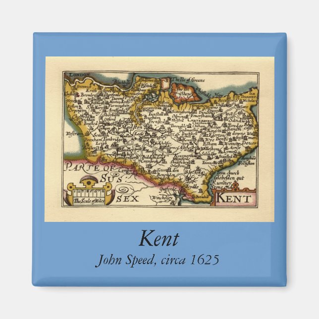 Kent County England Old Antiquarian John Speed Kar Magnet (Framsidan)