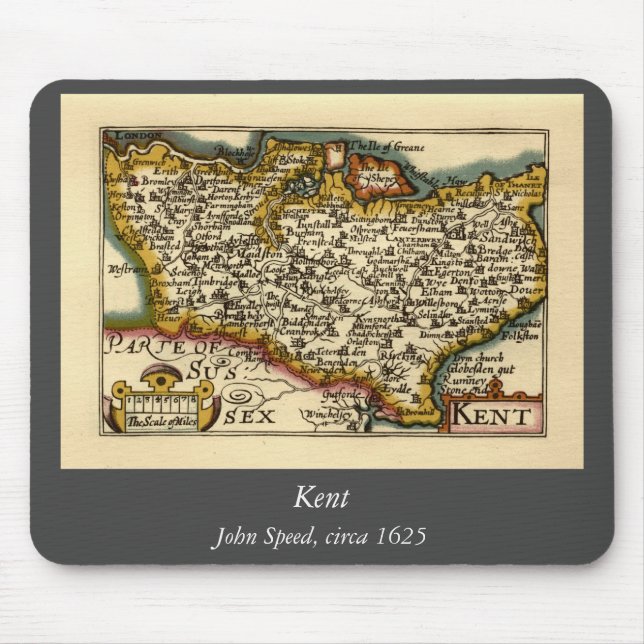 Kent County England Old Antiquarian John Speed Kar Musmatta (Framsidan)