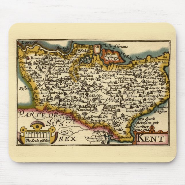 Kent County England Old Antiquarian John Speed Kar Musmatta (Framsidan)