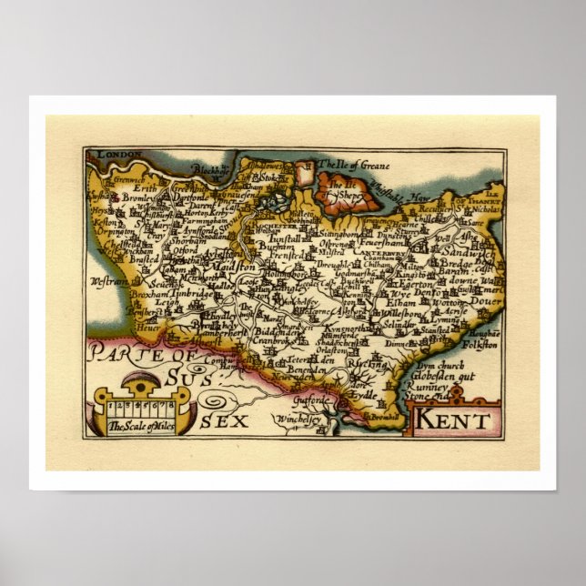 Kent County England Old Antiquarian John Speed Kar Poster (Framsidan)