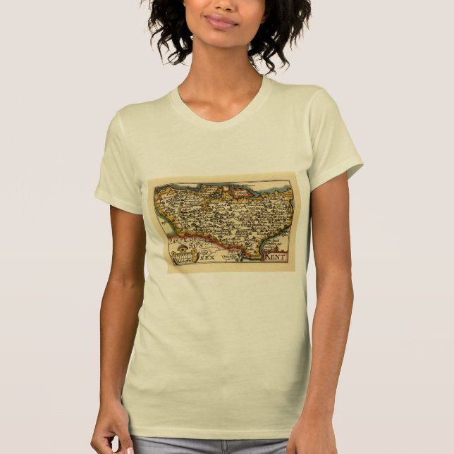 Kent County England Old Antiquarian John Speed Kar T Shirt (Framsida)