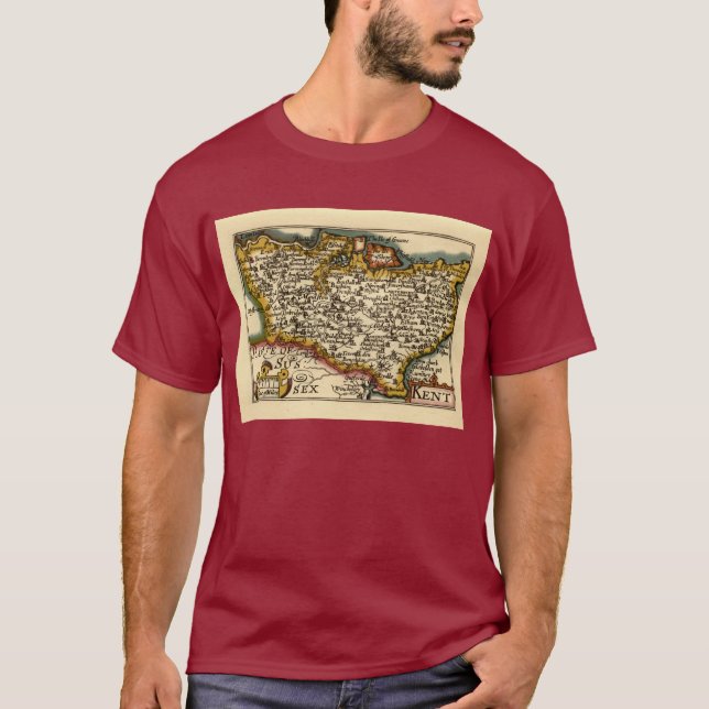 Kent County England Old Antiquarian John Speed Kar Tee Shirt (Framsida)