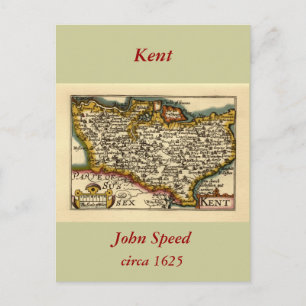 Kent County England Old Antiquarian John Speed Kar Vykort