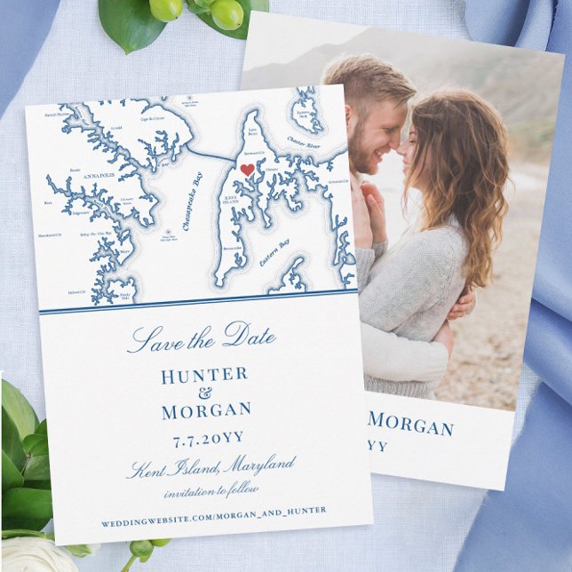 Kent Island Maryland Destination Wedding Photo Spara Datumet (Kent Island Save the Date with Photo back perfect for your destination wedding)