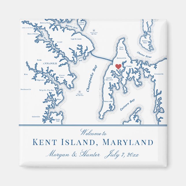 Kent Island Maryland Karta Destination Wedding Fav Magnet (Framsidan)