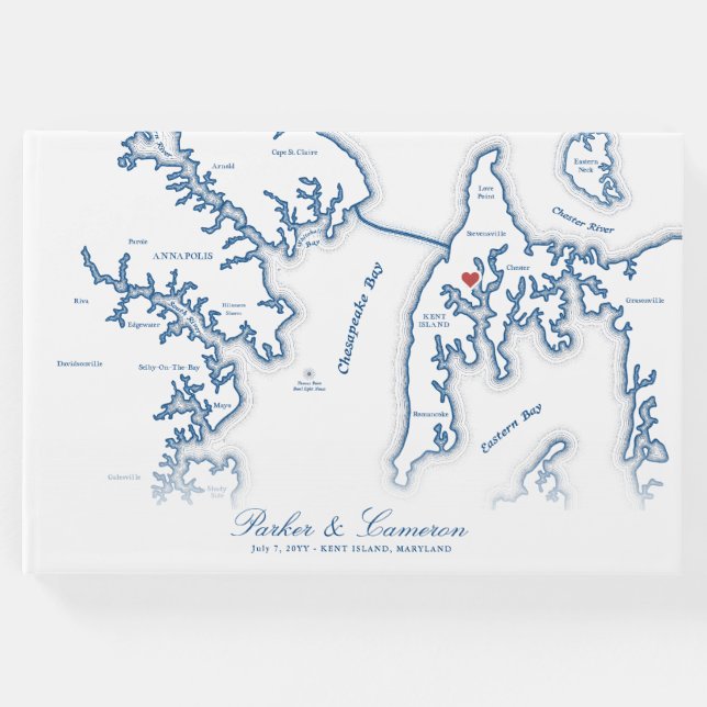 Kent Island Maryland Karta Destination Wedding Gästböcker (Framsida)