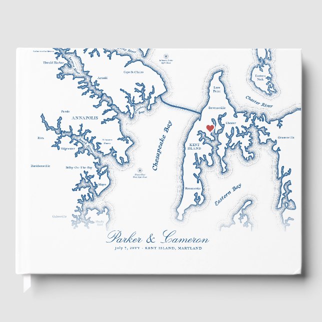 Kent Island Maryland Karta Destination Wedding Gästböcker (Framsida)