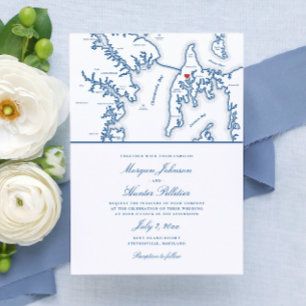 Kent Island Maryland Karta Destination Wedding Inbjudningar