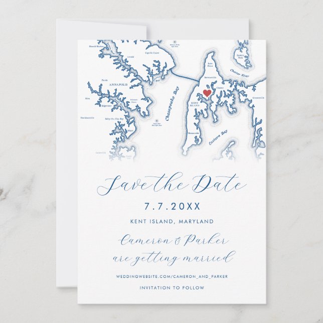 Kent Island Maryland Karta Navy Blue Photo Spara Datumet (Framsida)