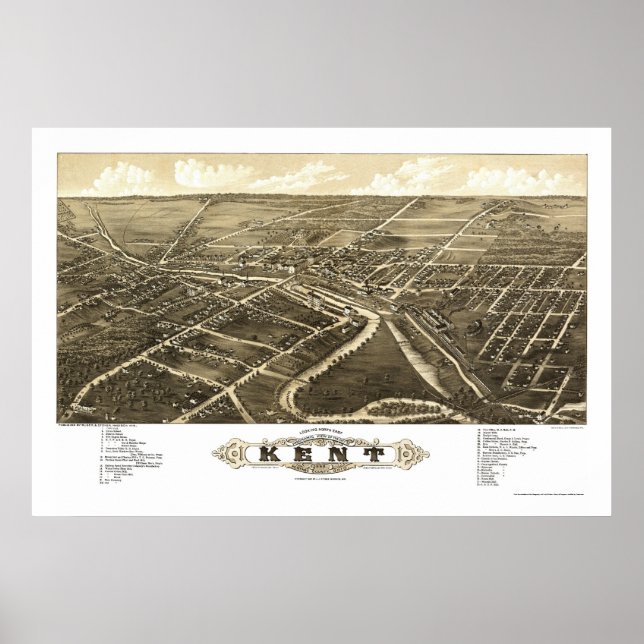 Kent, OH Panoramic Karta - 1882 Poster (Framsidan)