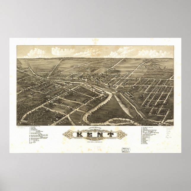 Kent Ohio 1882 Antique Panoramic Karta Poster (Framsidan)