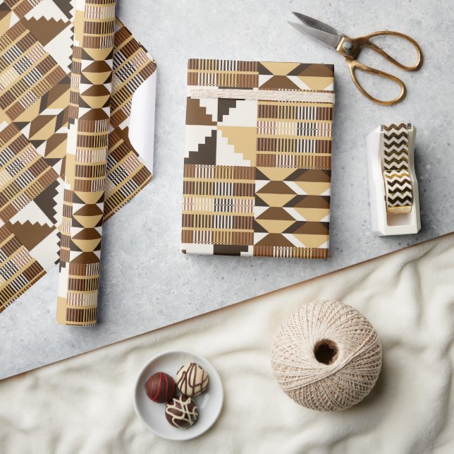 Kente Block - Dämpad Ocker Presentpapper (Hantverk)