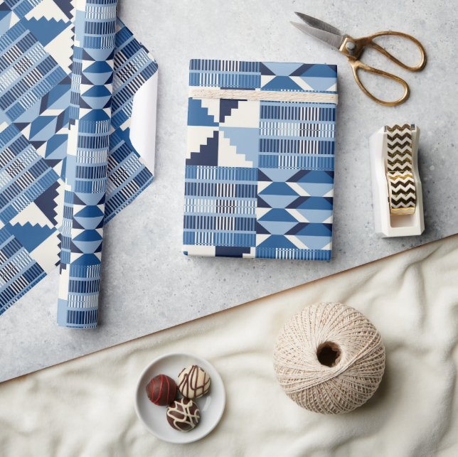 Kente Block - Mjuk Indigo Presentpapper (Hantverk)