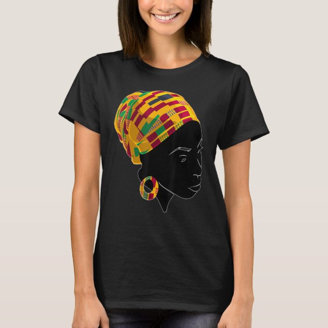 Kente Cloth Head Wrap For African American Women T Shirt (Framsida)