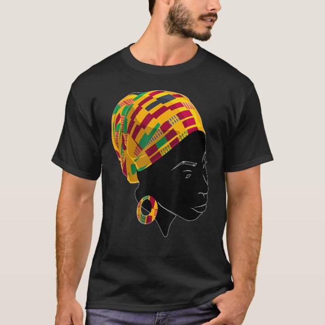 Kente Cloth Head Wrap For African American Women T Shirt (Framsida)