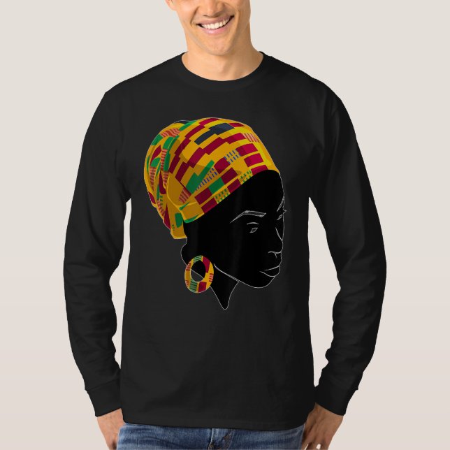 Kente Cloth Head Wrap For African American Women T Shirt (Framsida)
