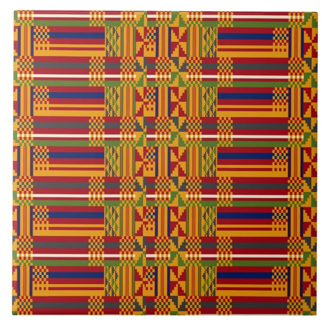 Kente Ethnic Mönster - Vibrant African Textile Kakelplatta (Framsidan)