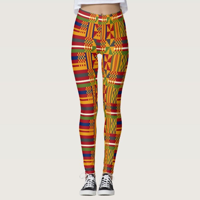 Kente Ethnic Mönster - Vibrant African Textile Leggings (Framsida)