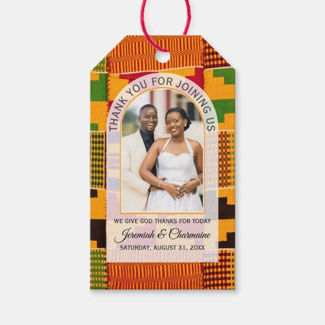 Kente Foto Anpassat Namn BRÖLLOP  Presentetikett (Framsidan)