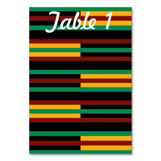 Kente-randigt bröllopsmottagning bord bordsnummer (Framsidan)