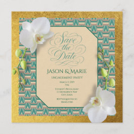 Kente Save the Date-inbjudan Teal & Guld Inbjudningar
