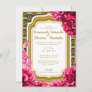 Kente Wedding bjudande - Blue and Guld Kente Inbjudningar