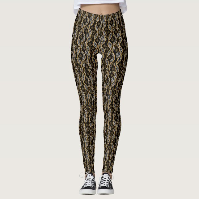 Kente Womens Fashion Black & Gold Leggings (Framsida)