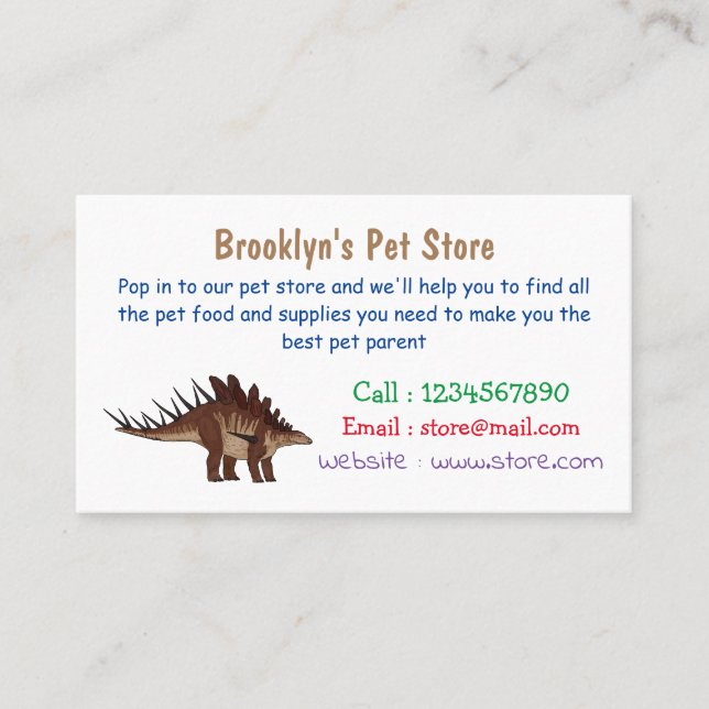 Kentrosaurus tecknad illustration visitkort (Framsida)