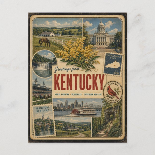 Kentucky Äkta Vintagestil Vykort (Framsida)