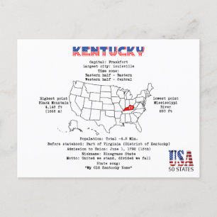 Kentucky American State på karta och användbar inf Helg Vykort