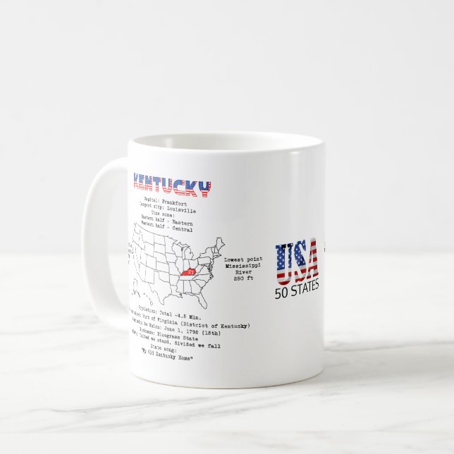 Kentucky American State på karta och användbar inf Kaffemugg (Framsida vänster)