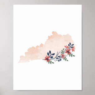Kentucky Blommigt Watercolor State Poster