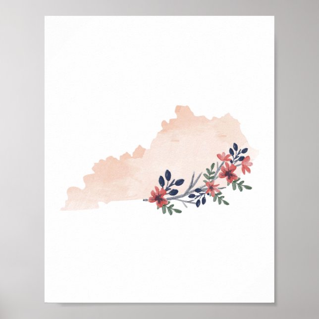 Kentucky Blommigt Watercolor State Poster (Framsidan)
