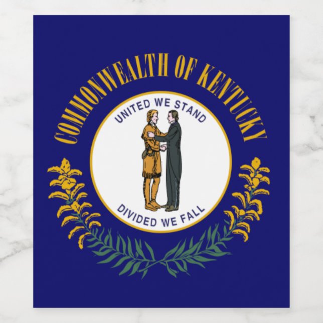 Kentucky: Bluegrass Commonwealth US Statlig flagga Vinflaska Etikett (Singel etikett)