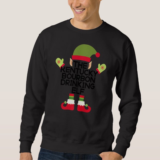 Kentucky Bourbon Drinking Elf Funny Helgdag Sp Lång Ärmad Tröja (Framsida)