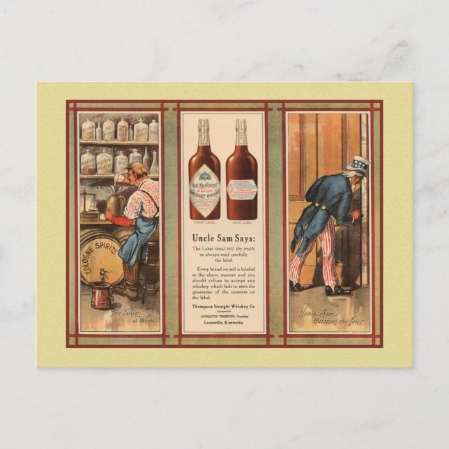 Kentucky Bourbon farbror Sam Prohibition Vykort (Framsida)