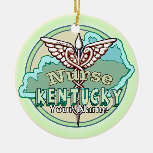Kentucky Caduceus Nurse Julgransprydnad Keramik (Framsidan)