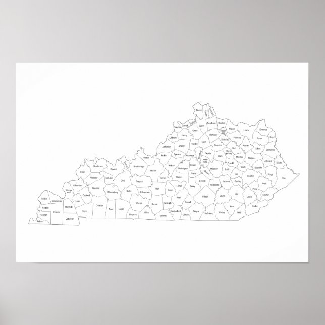 Kentucky County karta med county namn Poster (Framsidan)